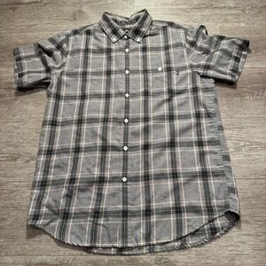 Obey Shirt Mens Medium Gray Plaid Short Sleeve Button Up Skate 100% Cotton Adult